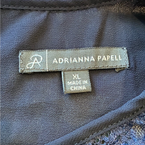 Adrianna Papell Blue and Black Floral Blouse With Black Lace Accents - Picture 5 of 7